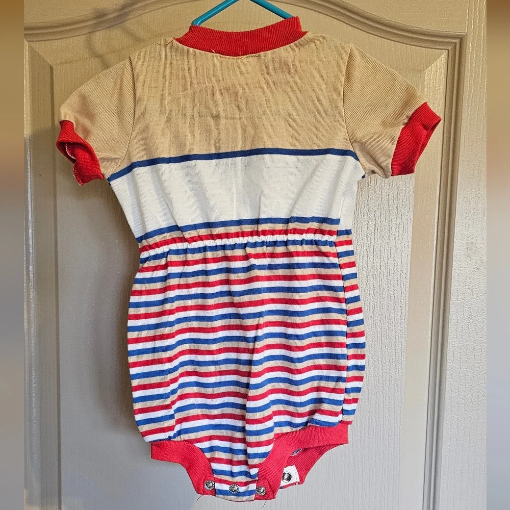 Vintage 90s 18mo Baby One Piece Sports #11 With Stripes And Snaps At Bottom